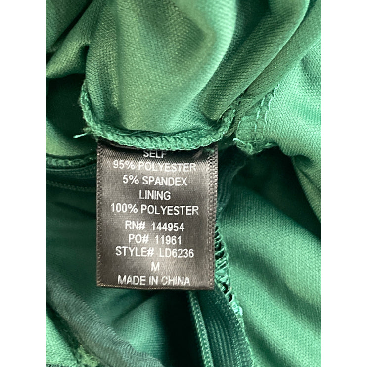 Luxxel Women's Green Sequin Mesh Deep V Neck Long Sleeve Mini Bodycon Dress Sz M