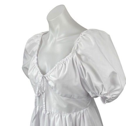 Centimeter Women's White Puff Sleeve Mini Babydoll Flare A-Line Shift Dress Sz M