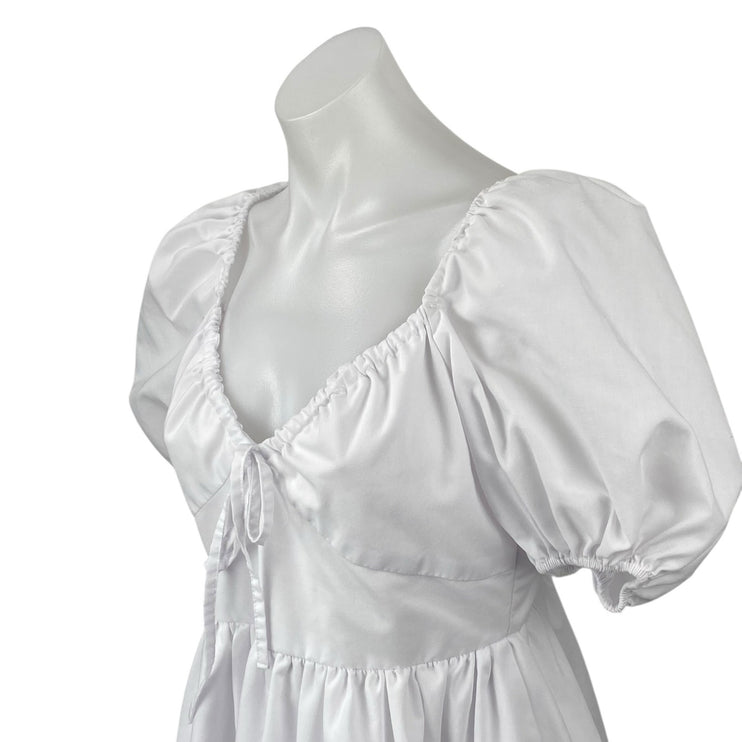 Centimeter Women's White Puff Sleeve Mini Babydoll Flare A-Line Shift Dress Sz M