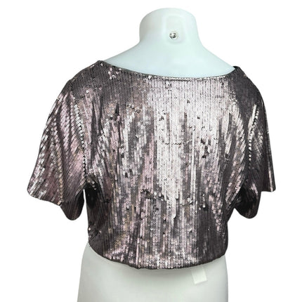 Ashley Nell Tiptop Pink Gold Metallic Sequin Short Sleeve Crop Blouse Top Sz XL