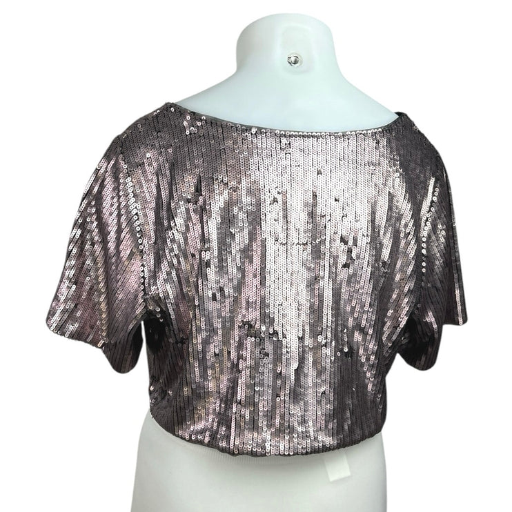 Ashley Nell Tiptop Pink Gold Metallic Sequin Short Sleeve Crop Blouse Top Sz XL