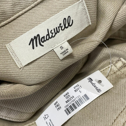 NEW Madewell Air Denim Tan Khaki Short Sleeve Button Down Crop Shirt Top Size S