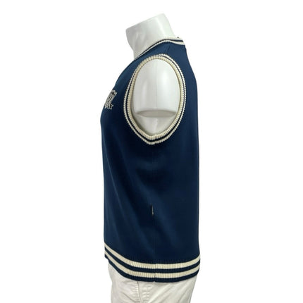 NEW YoMe Men's Navy Blue Knit V Neck Striped School College Sweater Vest Size S