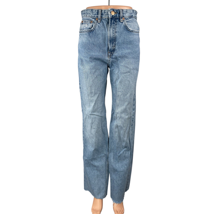 Pull & Bear Women's Blue Medium Wash High Rise Straight Leg Denim Jeans Pants 4