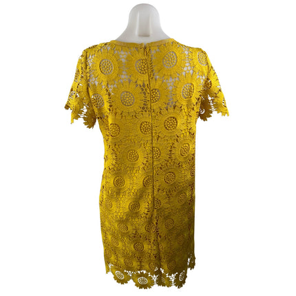 Ann Taylor LOFT Women Yellow Floral Lace Crochet Short Sleeve Mini Shift Dress 8