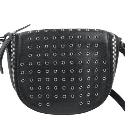 Burberry Black Eyelet Leather Metal Studded Zip Adjustable Crossbody Handbag OS