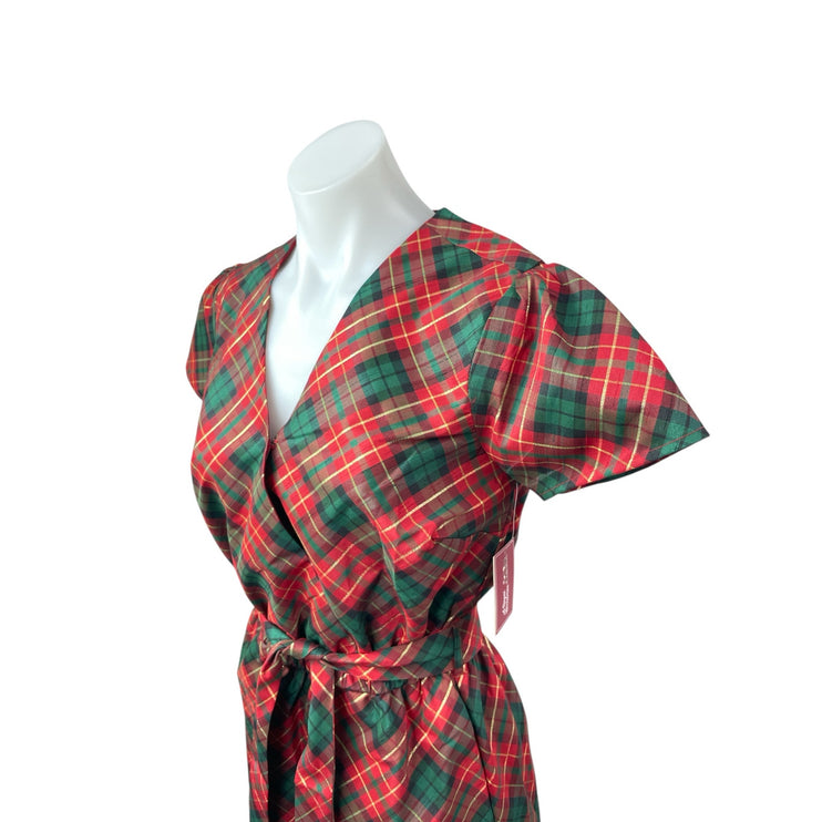 New Gymboree Women's Red Plaid Short Sleeve Tie Waist A Line Midi Dress Size S