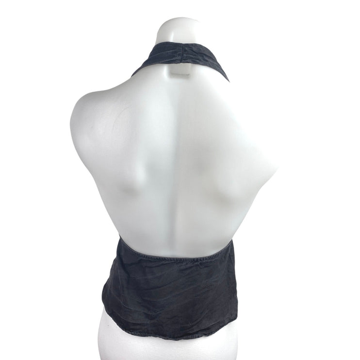 Zara Women's Black Sleeveless Halter Plunging Open Back Blouse Top Size XS