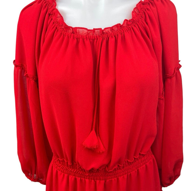 Misa Los Angeles Off Shoulder Daria Boho Crimson Red Mini Blouson Dress Size L