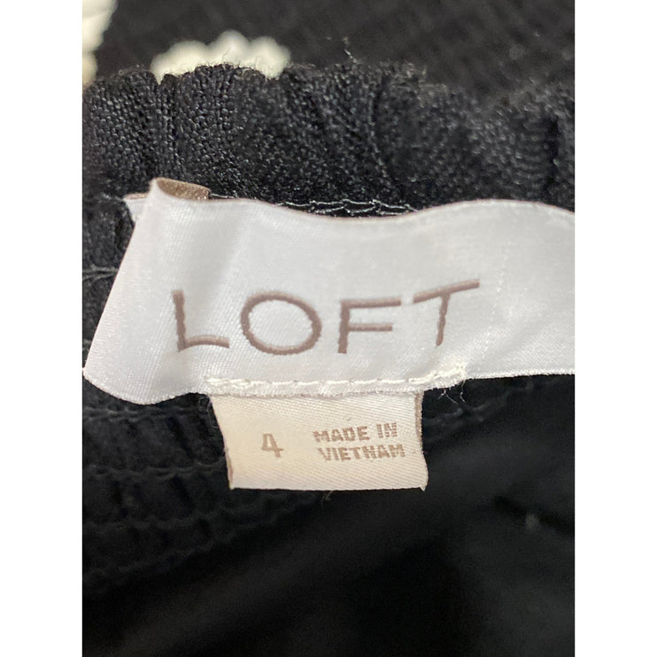 Ann Taylor LOFT Black White Linen Leaf Halter Sleeveless A Line Mini Dress Sz 4