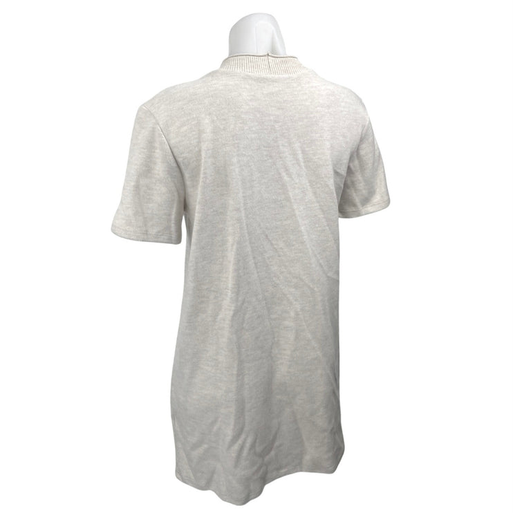 Zara Cream White Mock Neck Short Sleeve Knit Mini Shift Sweater Dress Size M