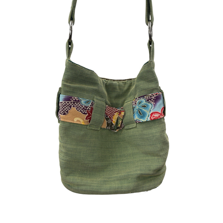 Janine Marie Green Rib Crossbody Y2k Boho Floral Belted Bucket Hobo Handbag OS