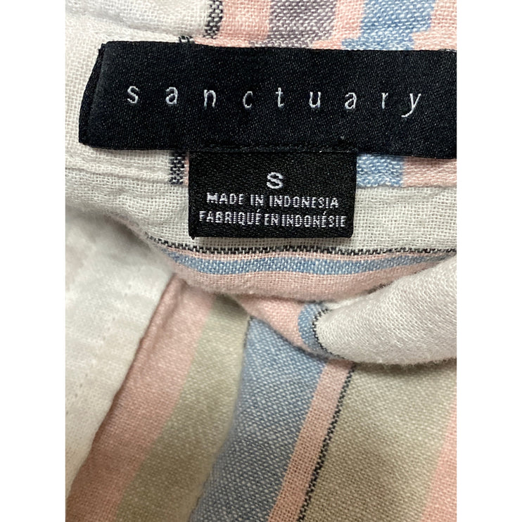 Sanctuary Women's Multicolor Linen Striped Short Sleeve Button Down Shirt Top S