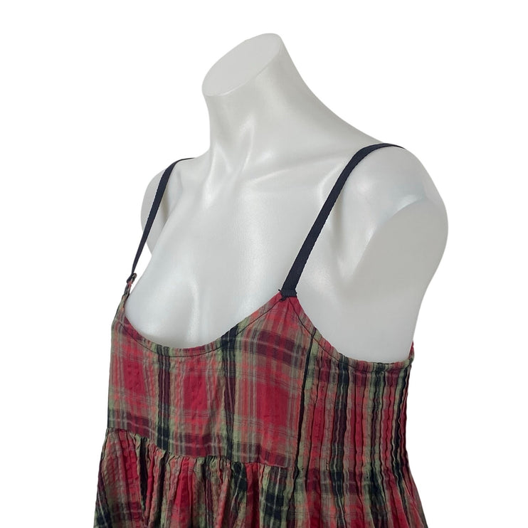 Urban Outfitters Baez Red Plaid Flannel Lace Inset Sleeveless Midi Tank Dress M