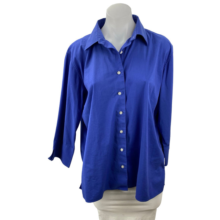 Lands' End Women's Cobalt Blue Long Sleeve Button Down Blouse Shirt Top Size 16