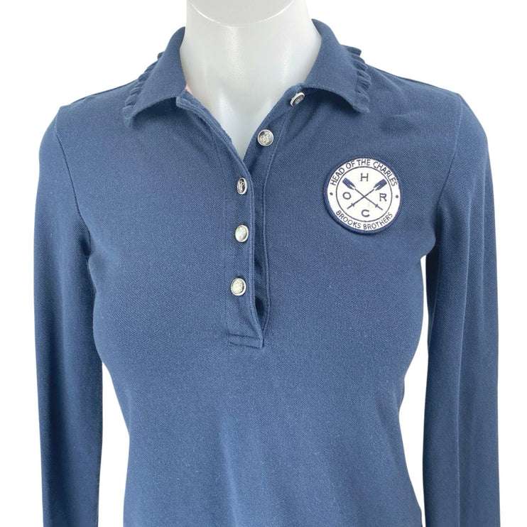 Brooks Brothers Head of Charles Blue Long Sleeve Collar Button Polo Shirt Top XS