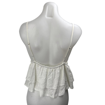 Ocean Drive White Sleeveless V Neck Ruffle Tiered Embroidery Peplum Blouse Top M