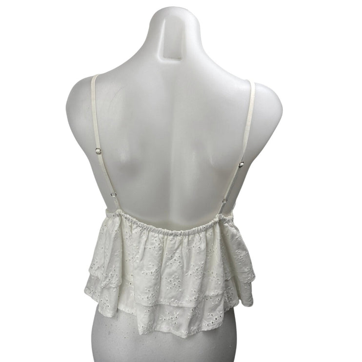 Ocean Drive White Sleeveless V Neck Ruffle Tiered Embroidery Peplum Blouse Top M
