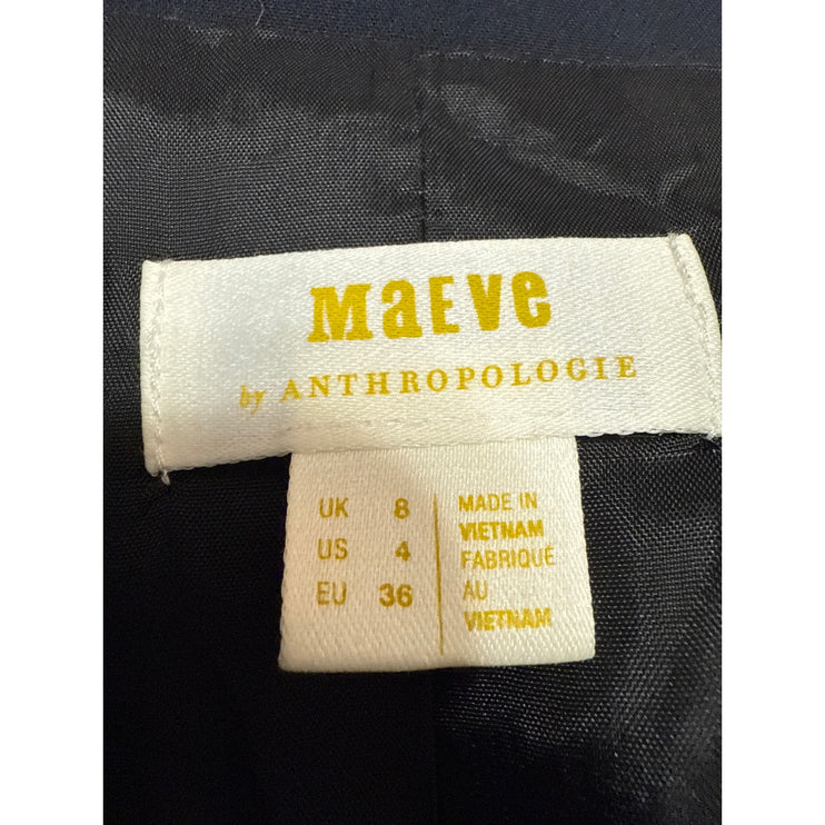 Anthropologie Maeve Black Ruched Sleeve Notch Collar Blazer Coat Jacket Size 4