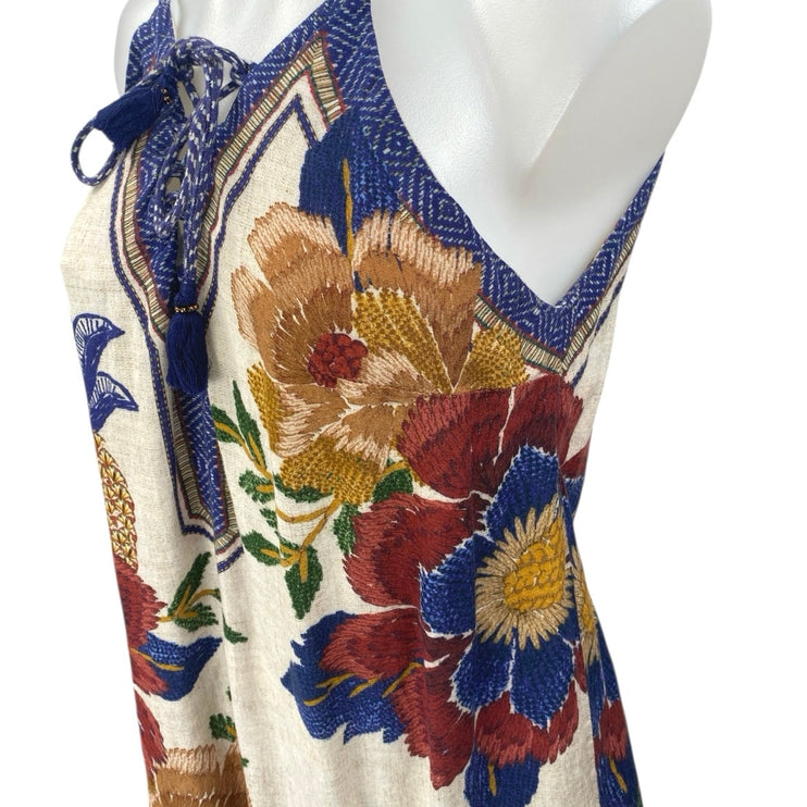 Farm Rio Multicolor Linen Floral Sleeveless Cami Camisole Mini Tank Dress Size S
