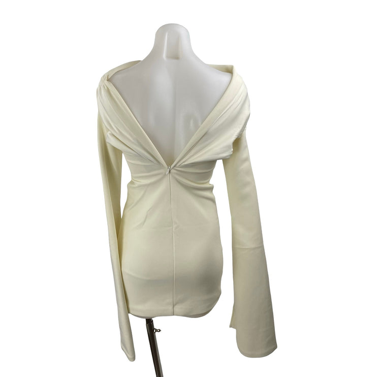 Meshki Cream Long Bell Sleeve Off The Shoulder Cutout Mini Bodycon Dress Sz XXS