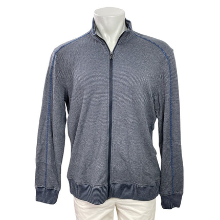 Robert Graham Men's Navy Blue Striped Knit Long Sleeve Full Zip Jacket Size L