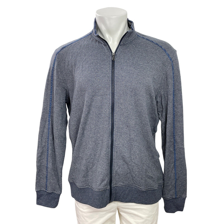 Robert Graham Men's Navy Blue Striped Knit Long Sleeve Full Zip Jacket Size L