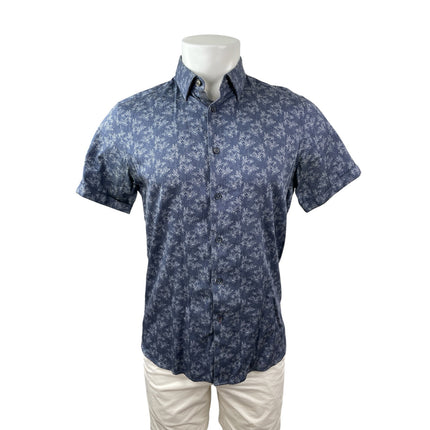 Ted Baker Men's Blue Palm Tree Short Sleeve Button Down Camp Shirt Top Size M