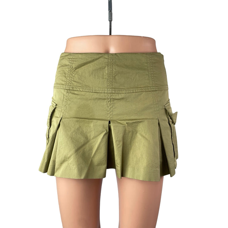 Zara Women's Green Drop Waist Pleated Pocket A Line Mini Skirt Skort Size S