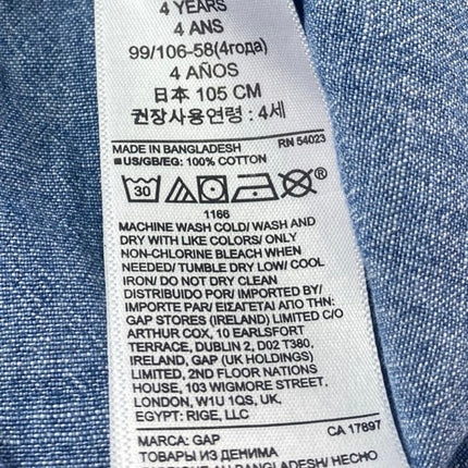 GAP Baby Kids Blue Denim Long Sleeve Button Down Pocket Shirt Top Size 4 Years