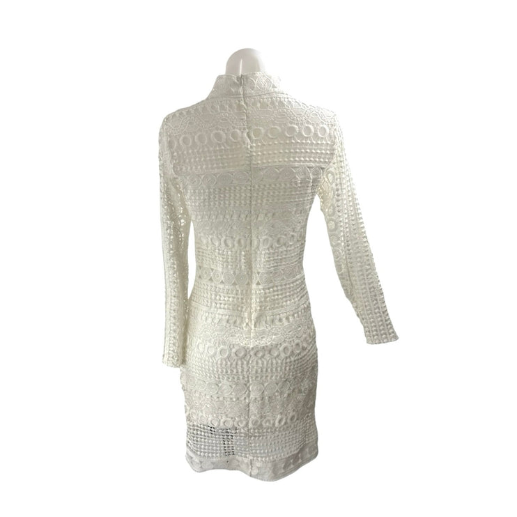 Women's Geometric Lace Crochet Long Sleeve Mini Bodycon Pencil Sheath Dress Sz S