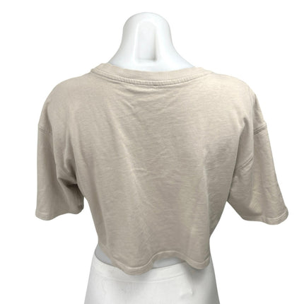Zara Women's Cream Beige Short Sleeve Crew Neck Cropped Tee T-Shirt Top Size S