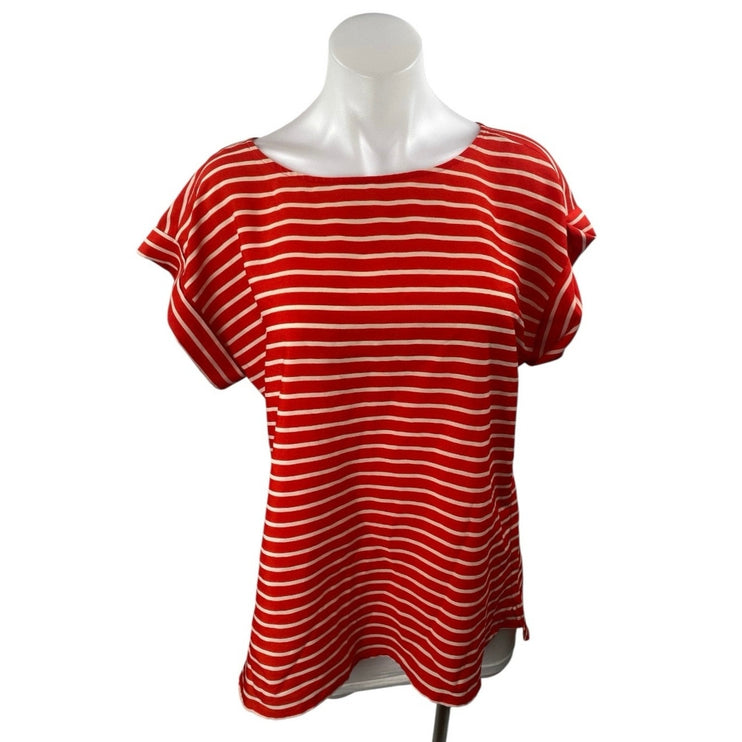 Ann Taylor LOFT Red White Striped Short Drop Sleeve T Shirt Tee Top Size 10