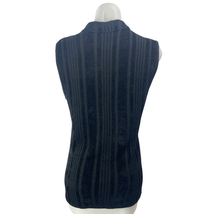 Thakoon Black Cream Crochet Trim Wool Sleeveless Mock Neck Tank Sweater Top L
