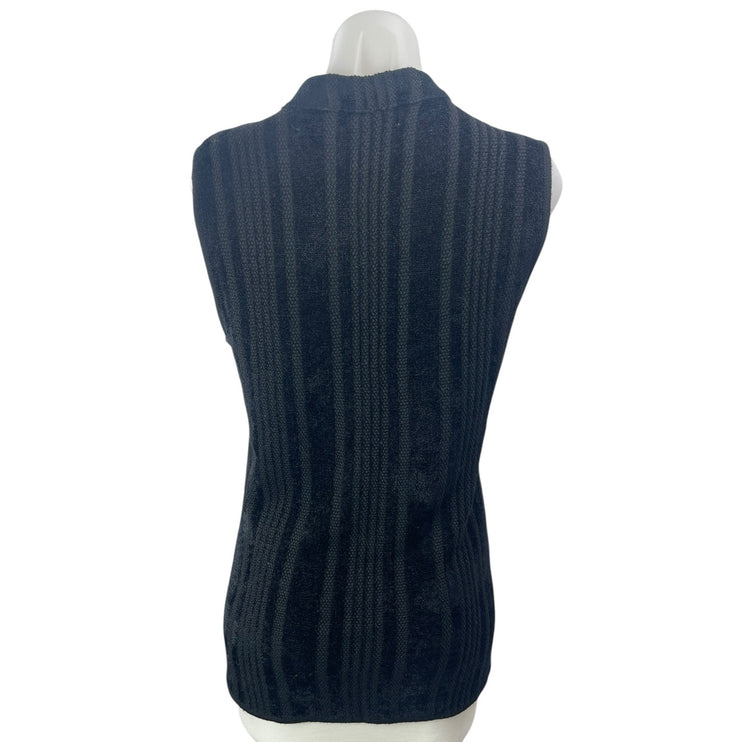 Thakoon Black Cream Crochet Trim Wool Sleeveless Mock Neck Tank Sweater Top L