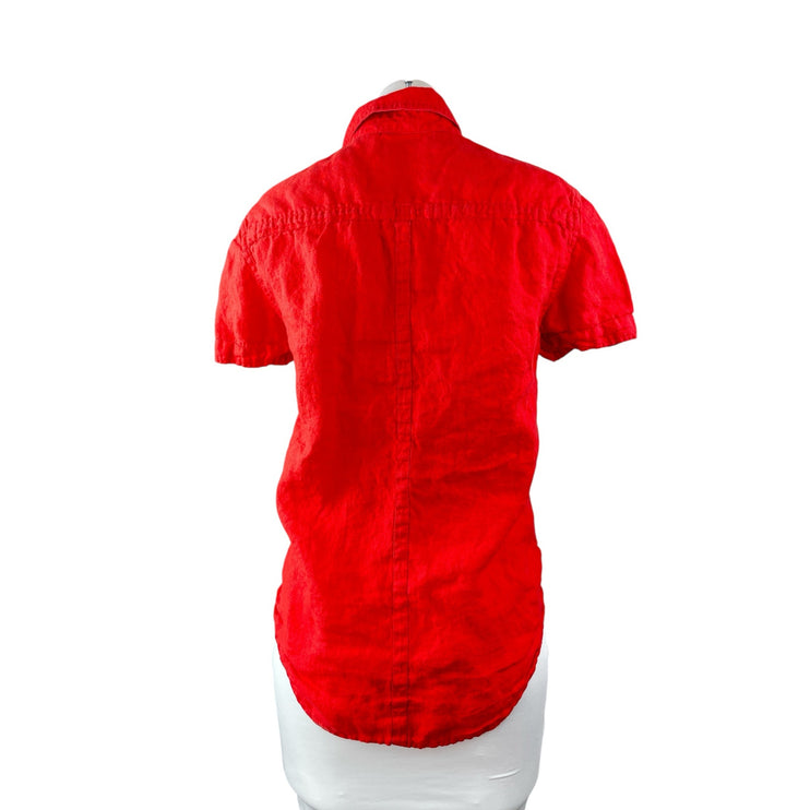Armani Exchange Red 100% Linen Short Sleeve Pocket Button Down Shirt Top Sz XS