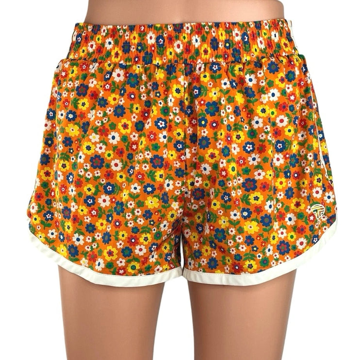 Tory Burch Sport Orange Floral Pull On High Rise Athletic Short Size XS