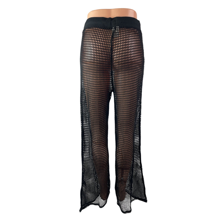 Shade & Shore Women's Black Mesh Sheer Crochet High Rise Beach Cover Up Pants M