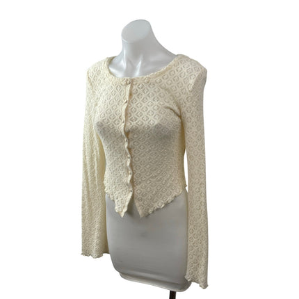 Kimchi Blue Cream Geometric Lace Bell Sleeve Button Down Cardigan Sweater Top S