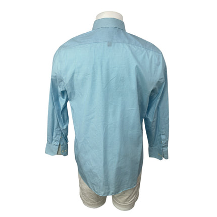 Perry Ellis Men's Blue Checkered Slim Long Sleeve Button Down Shirt Top 16 1/2