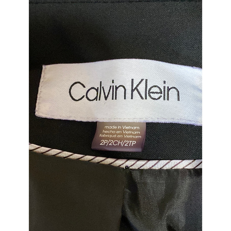 Calvin Klein Women Black Long Sleeve Peak Lapel Pocket Blazer Coat Jacket Size 2