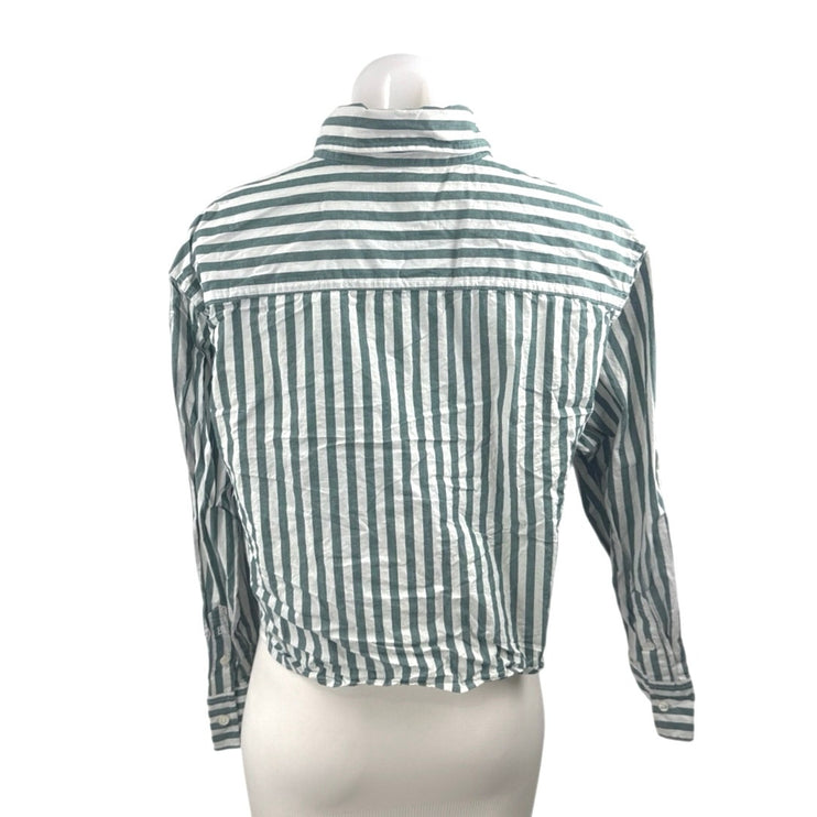 Banana Republic Green Stripe Collared Long Sleeve Button Up Shirt Blouse Top S