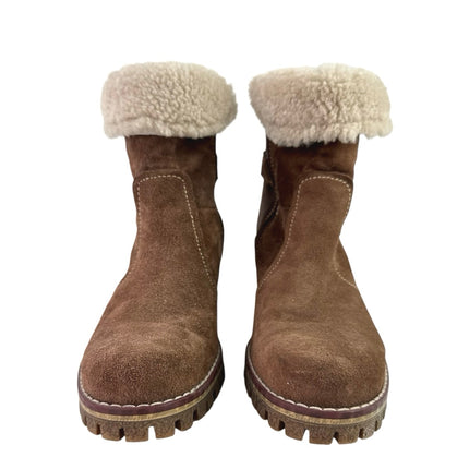 Manas Women's Brown Suede Sherpa Fold Over Buckle Strap Zip Snow Boots 38 US 7.5