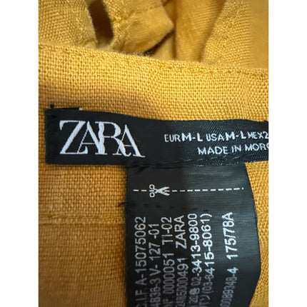 Zara Yellow Linen Tie Waist Lightweight Mini Straight Pencil Wrap Skirt Size L