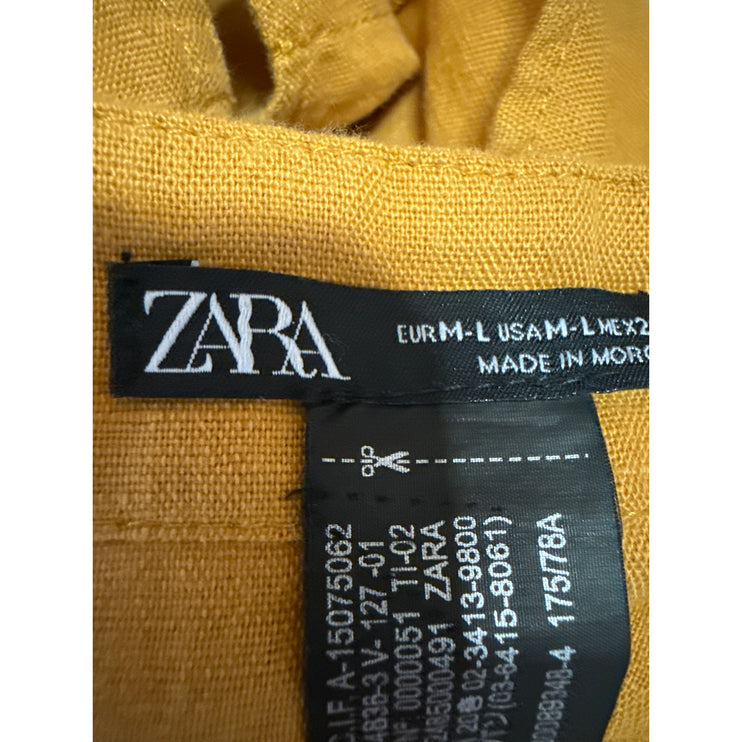 Zara Yellow Linen Tie Waist Lightweight Mini Straight Pencil Wrap Skirt Size L