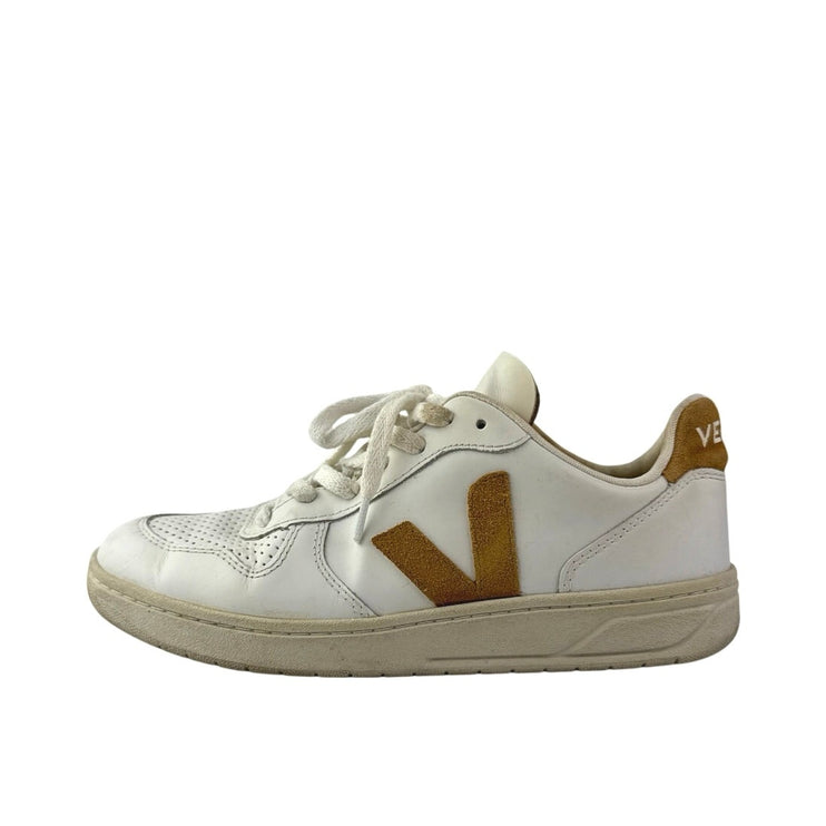 Veja V-10 Womens White Leather Lace Up Low Top Athletic Sneakers Shoes Size 8