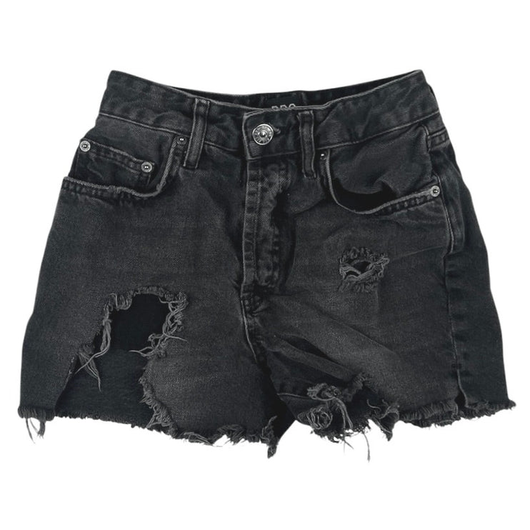 Urban Outfitters Surf Black Distressed High Waist Frayed Denim Jeans Shorts 24