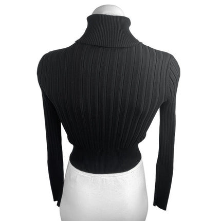 Zara Women's Black Rib Knit Long Sleeve Turtleneck Stretch Crop Sweater Top Sz S