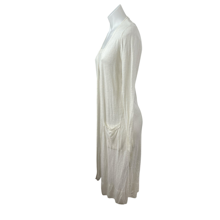 Rachel Zoe Womens White Linen Long Sleeve Longline Duster Cardigan Sweater Top M