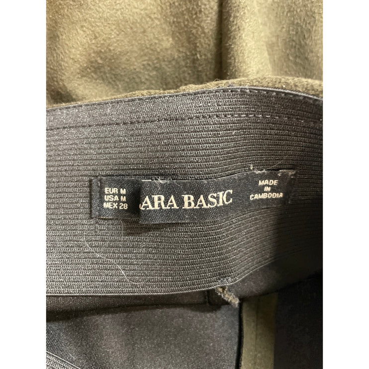 Zara Women's Olive Green Faux Suede High Rise Tapered Trousers Pants Size M
